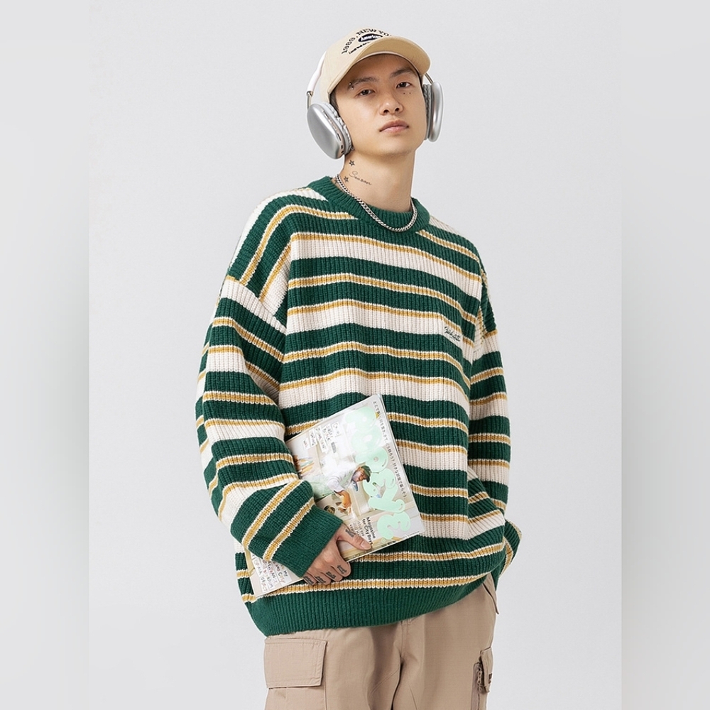 Generic-Men's Stripe Sweater Streetwear Autumn Winter Knitwears